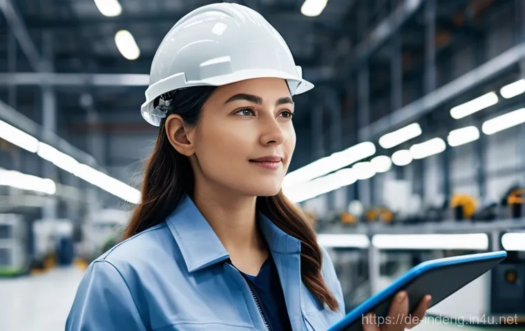 산업공학과 환경 최적화 기술 - **Prompt:** "A young, diverse female industrial engineer, dressed in a professional but practical ju...