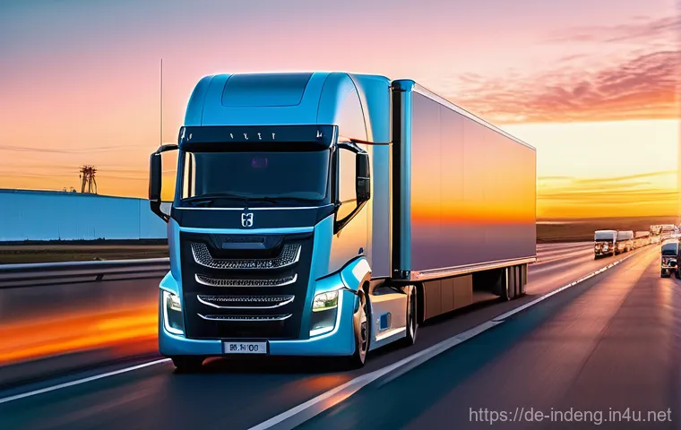 산업공학과 자율주행 기술 - **Prompt: Autonomous Logistics Convoy** "A dynamic, eye-level shot of a convoy of sleek, modern ...