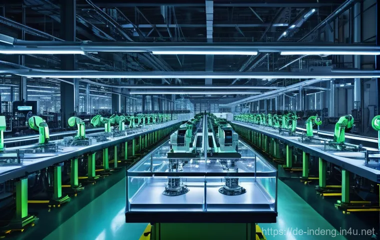 산업공학과 사이버 물리 시스템 - **"A highly detailed, photorealistic depiction of a state-of-the-art, intelligent factory floor at d...