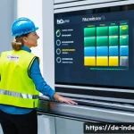 산업공학과 데이터 엔지니어링 - A high-detail, photorealistic factory shopfloor scene: a middle-aged female Schichtleiter (shift sup...