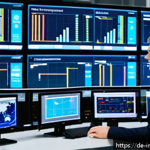 산업공학에서의 데이터 클러스터링 - A modern industrial production line control room filled with multiple large screens displaying real-...