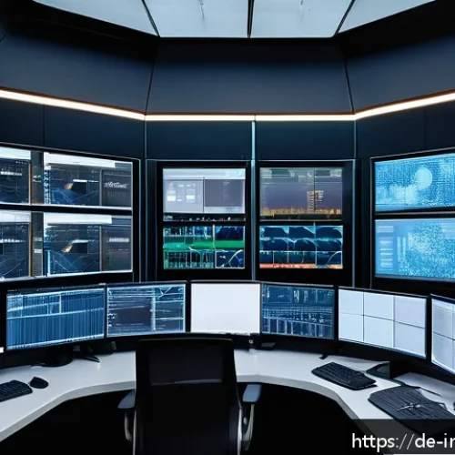 산업공학과 IoT 보안 - A highly detailed industrial control room showcasing a multi-layered cybersecurity architecture prot...