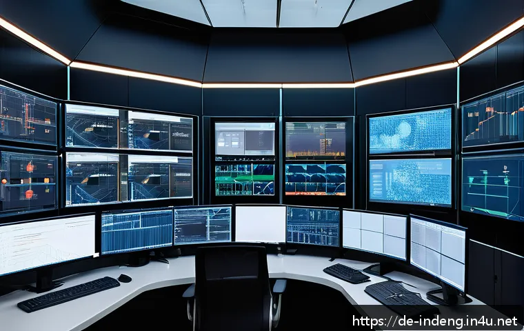 산업공학과 IoT 보안 - A highly detailed industrial control room showcasing a multi-layered cybersecurity architecture prot...