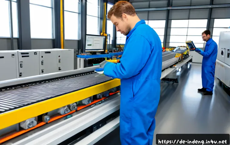 산업공학 시스템 최적화 - Photorealistic industrial engineering system optimization scene in a modern German automotive compon...